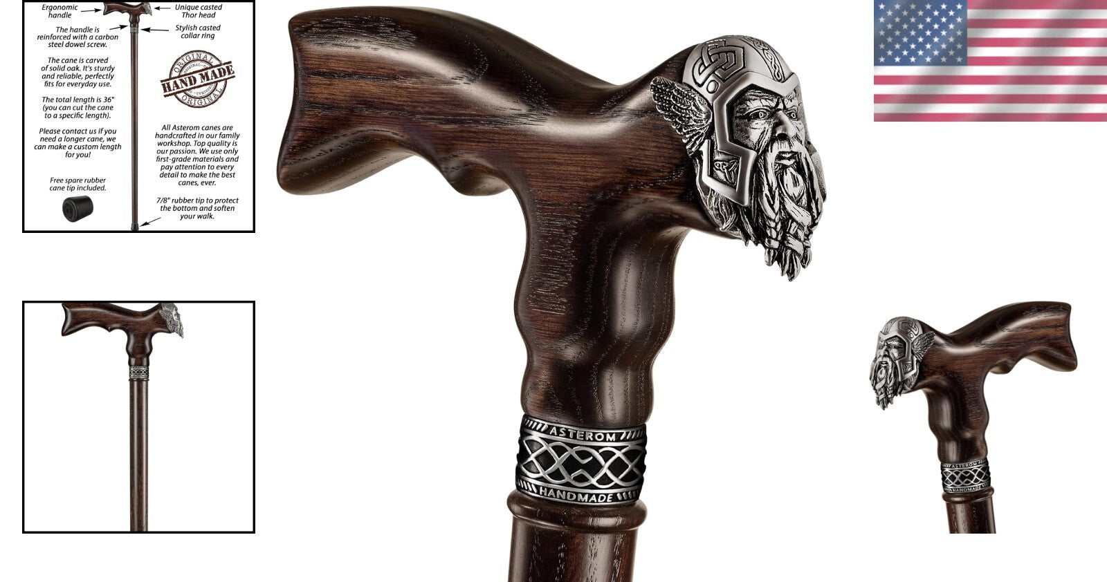 Elegant Walnut Wood Viking Cane - Custom Length with Interchangeable Tip