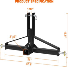 Load image into Gallery viewer, Lightweight 2-Inch Receiver for 3 Point Hitch - Easy Install Tractor Connector