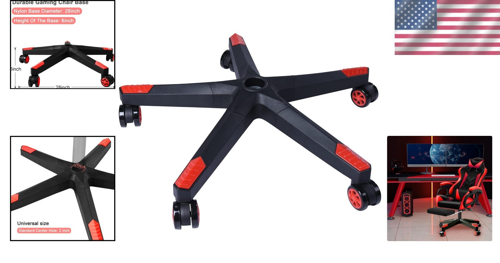 5 Swivel Casters Nylon Chair Base - Universal Fit for Gaming & Office Chairs