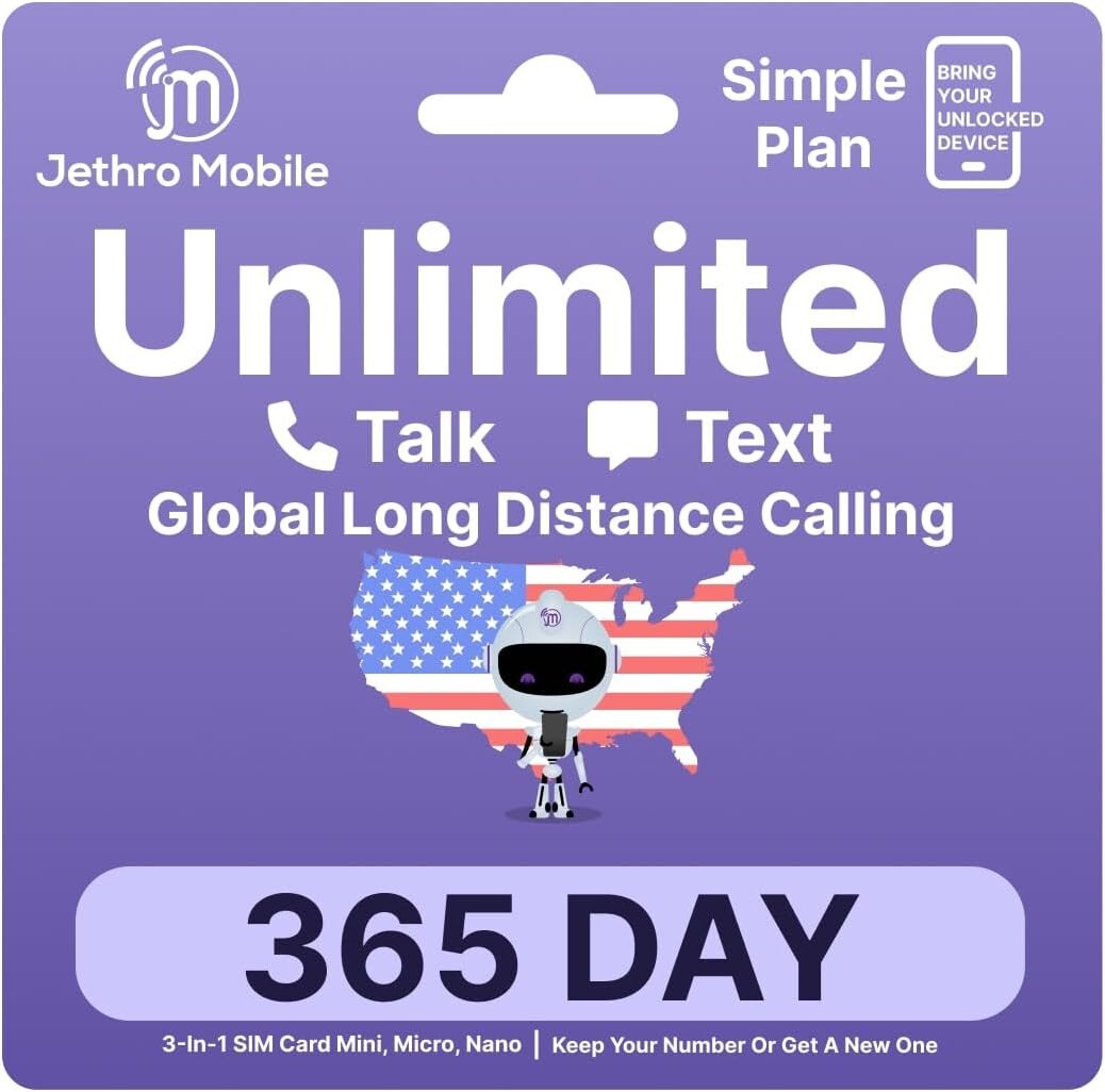 Jethro Mobile Unlimited Talk & Text Plan - 12 Months + International Calling