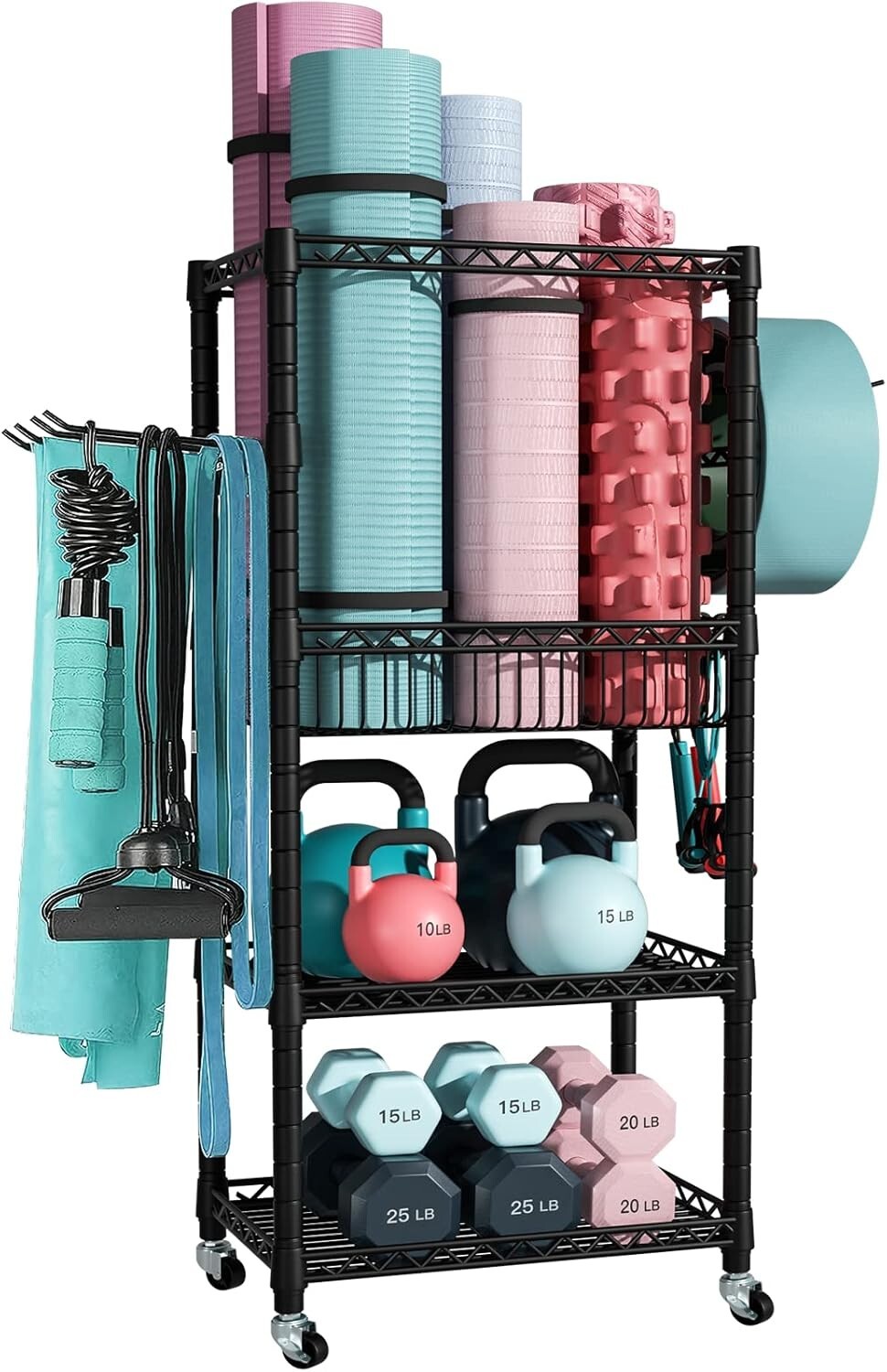 3-Tier Home Gym Storage Rack with Wheels - Organize Your Workout Gear Elegantly
