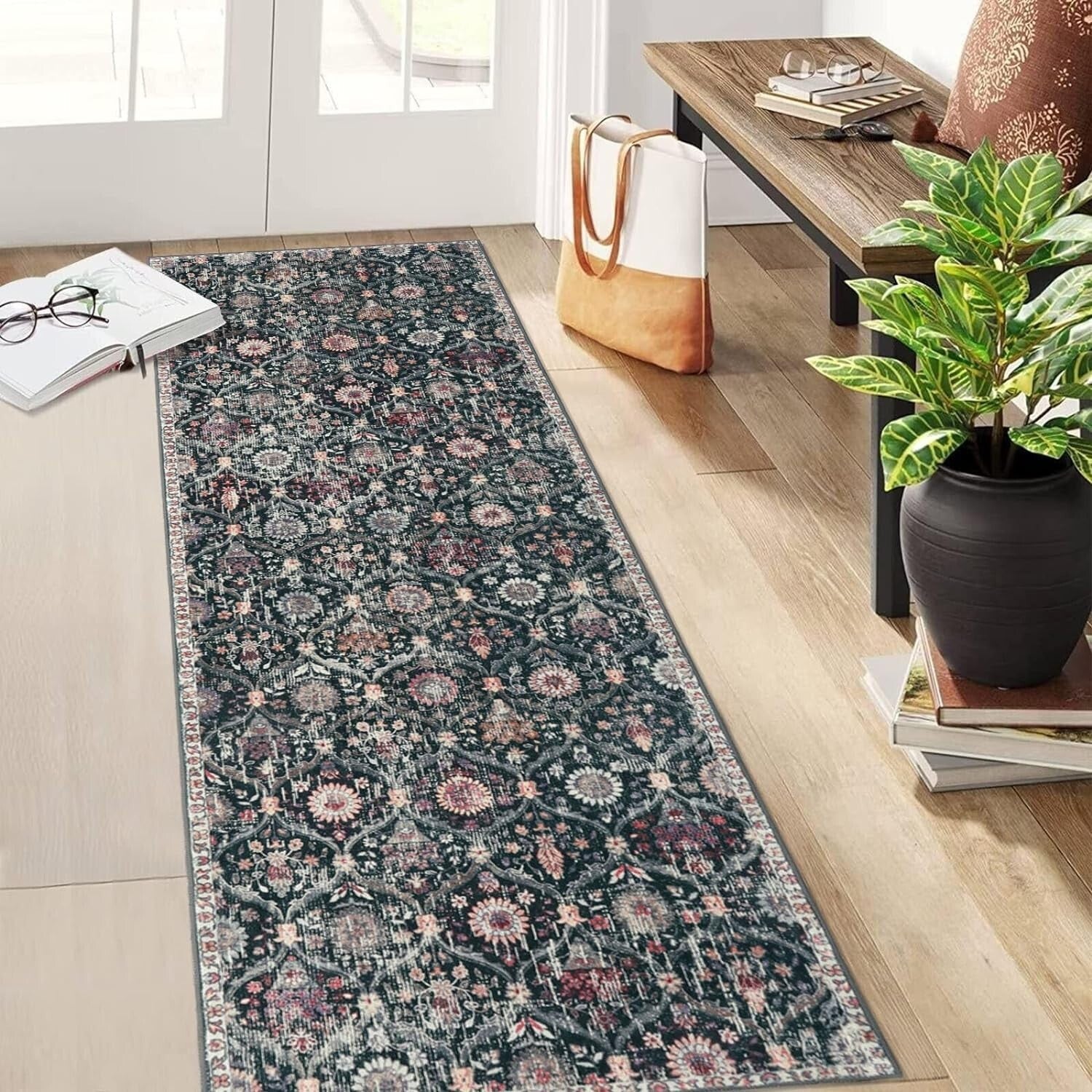 Ultra-Thin Non-Slip Moroccan Runner Rug 2'5''x8' - Perfect for Entryways