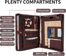 Load image into Gallery viewer, Elegant 3-Ring Leather Padfolio with Tablet Holder - Perfect for Business Trips
