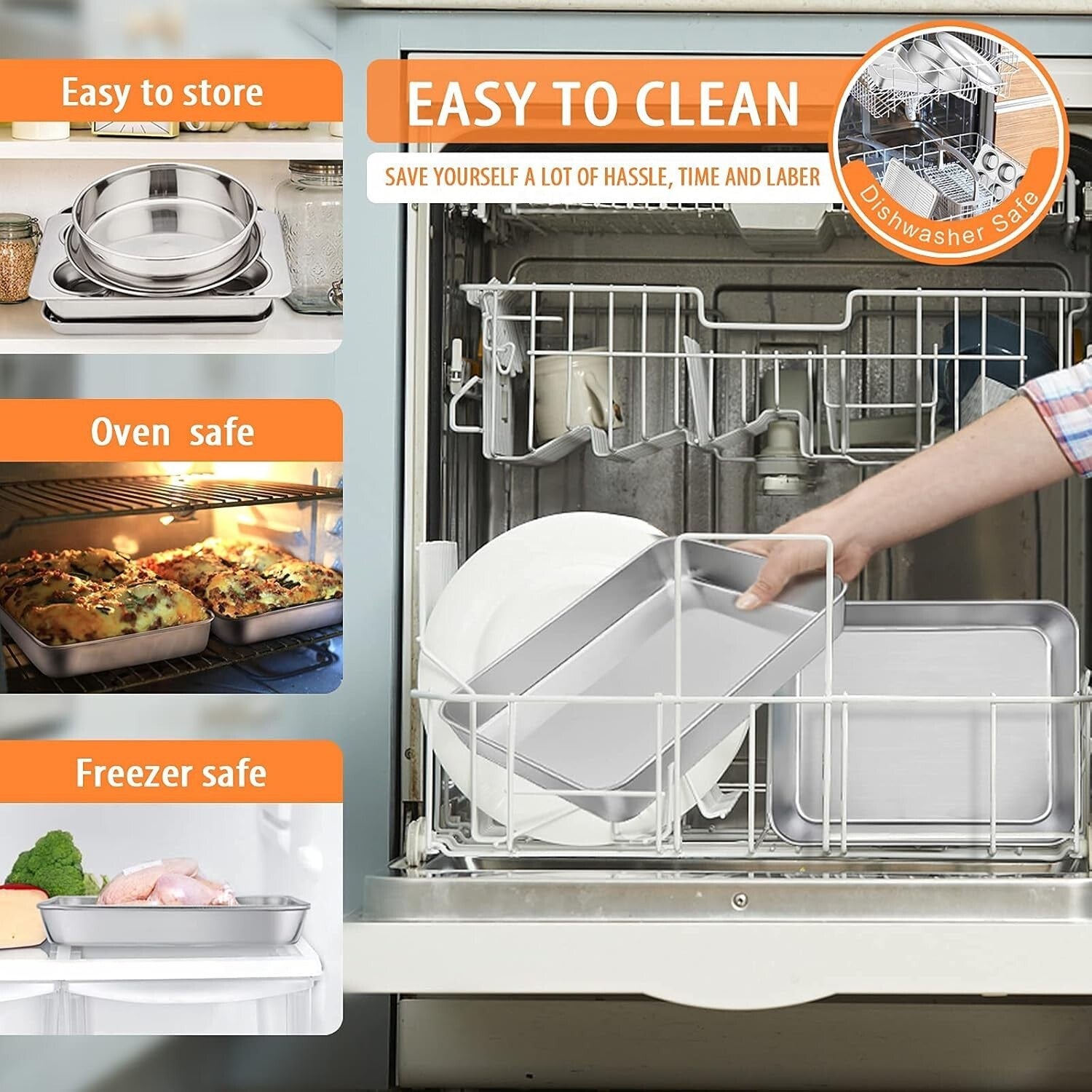 8-Piece Stainless Steel Bakeware Set for Toaster Ovens - Dishwasher Safe