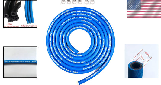 15FT High Pressure Fuel Hose 5AN 5/16" with 6 Clamps - Durable Rubber Blue