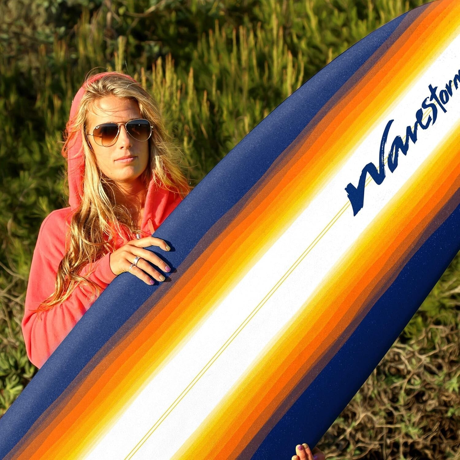 8ft Classic Longboard Surfboard for Beginners - Soft Foam & Stylish Org Burst