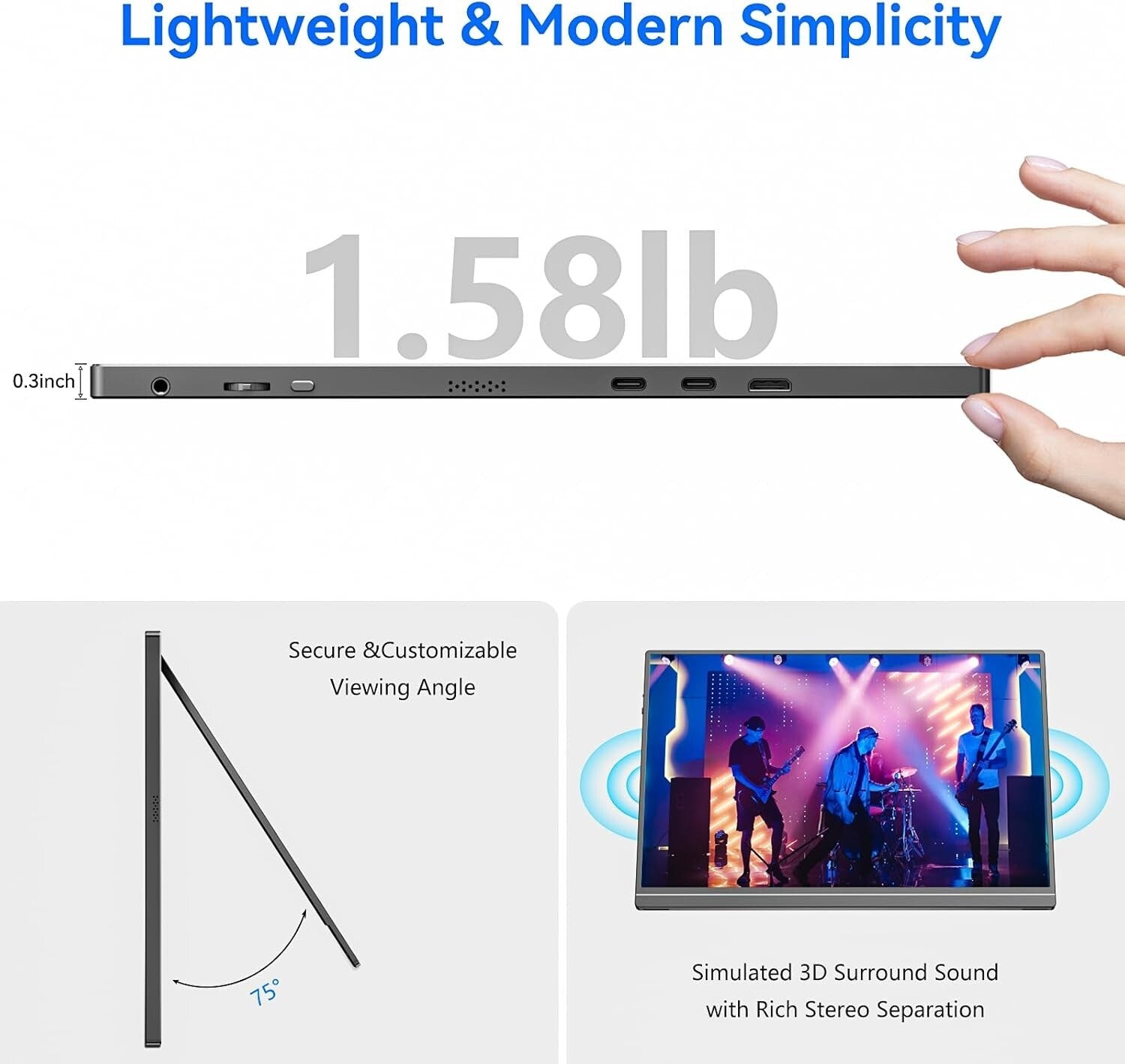 Ultra-Slim 16-Inch Portable Monitor with Kickstand - Ideal for Work and Travel