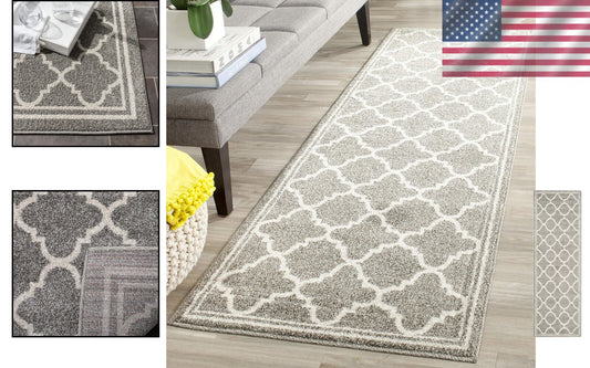 Kid and Pet-Friendly Runner Rug - Stain Resistant, 2'3" x 13', Grey & Beige