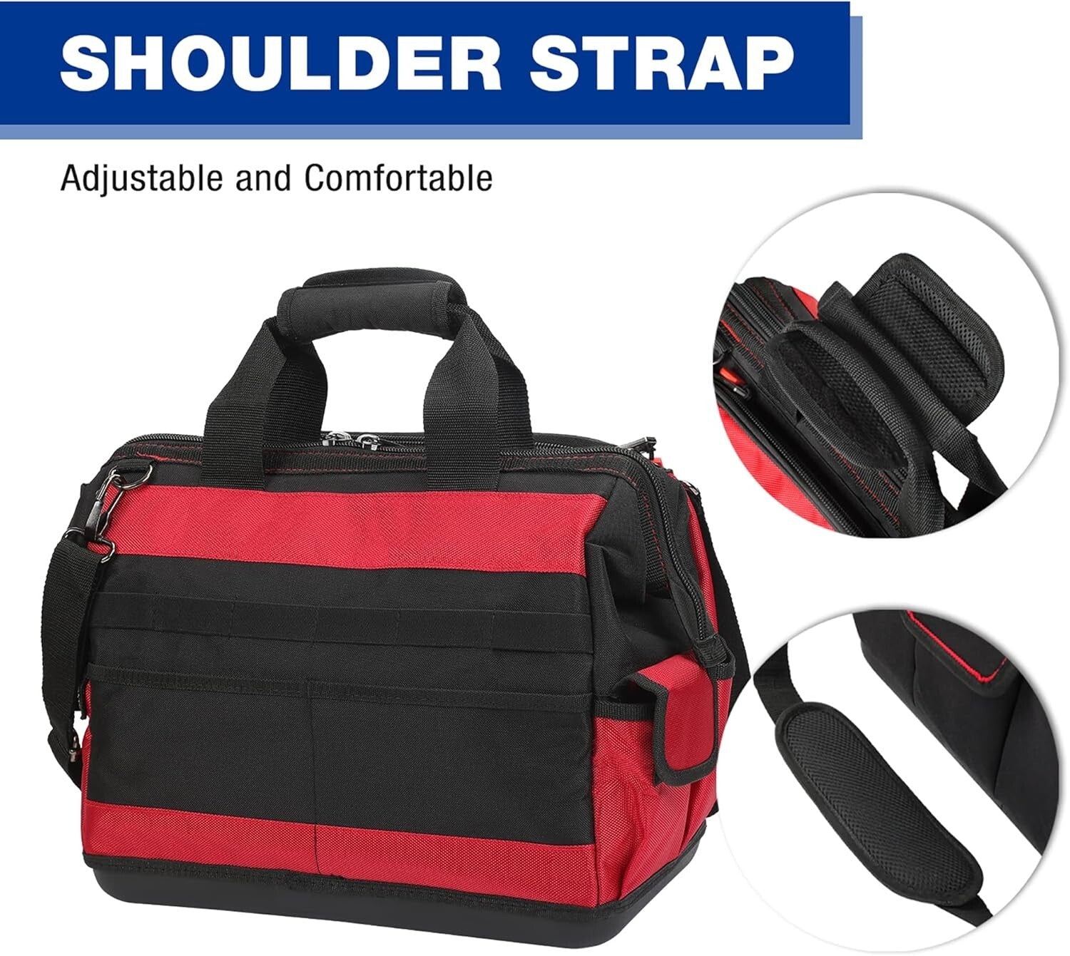 Durable 16" Waterproof Tool Bag with 46 Pocket Multi-Compartment Organizer