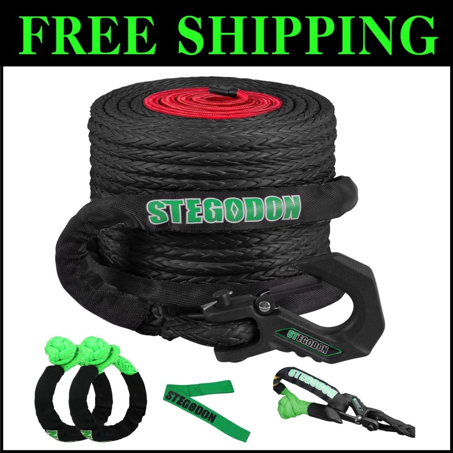 Ultra-Strong 32000 lbs Synthetic Winch Cable with Soft Shackles for 4WD Safety