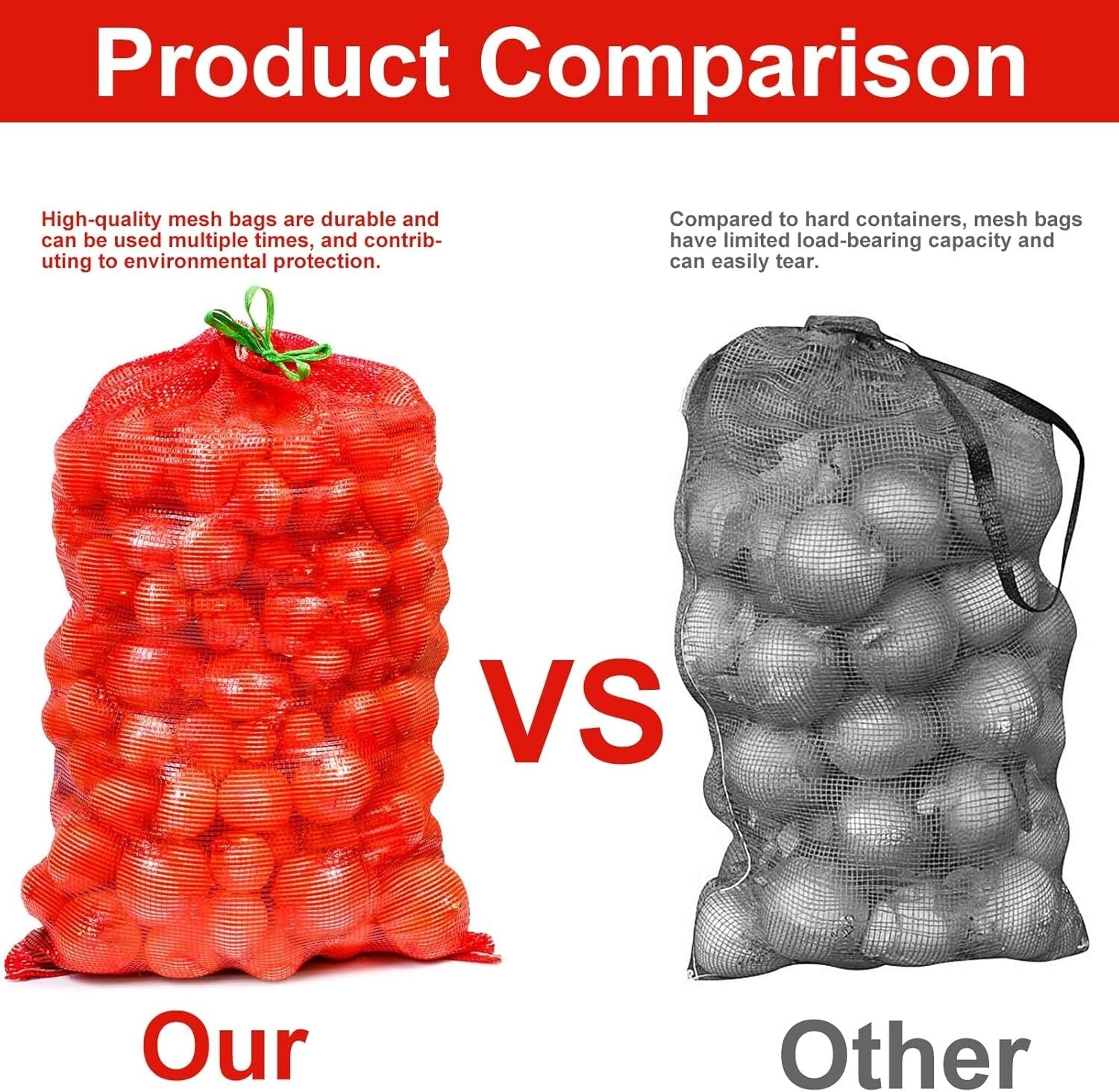 Bulk 300 Red Mesh Bags - Reusable Storage for Produce & Firewood - 31'' x 20''