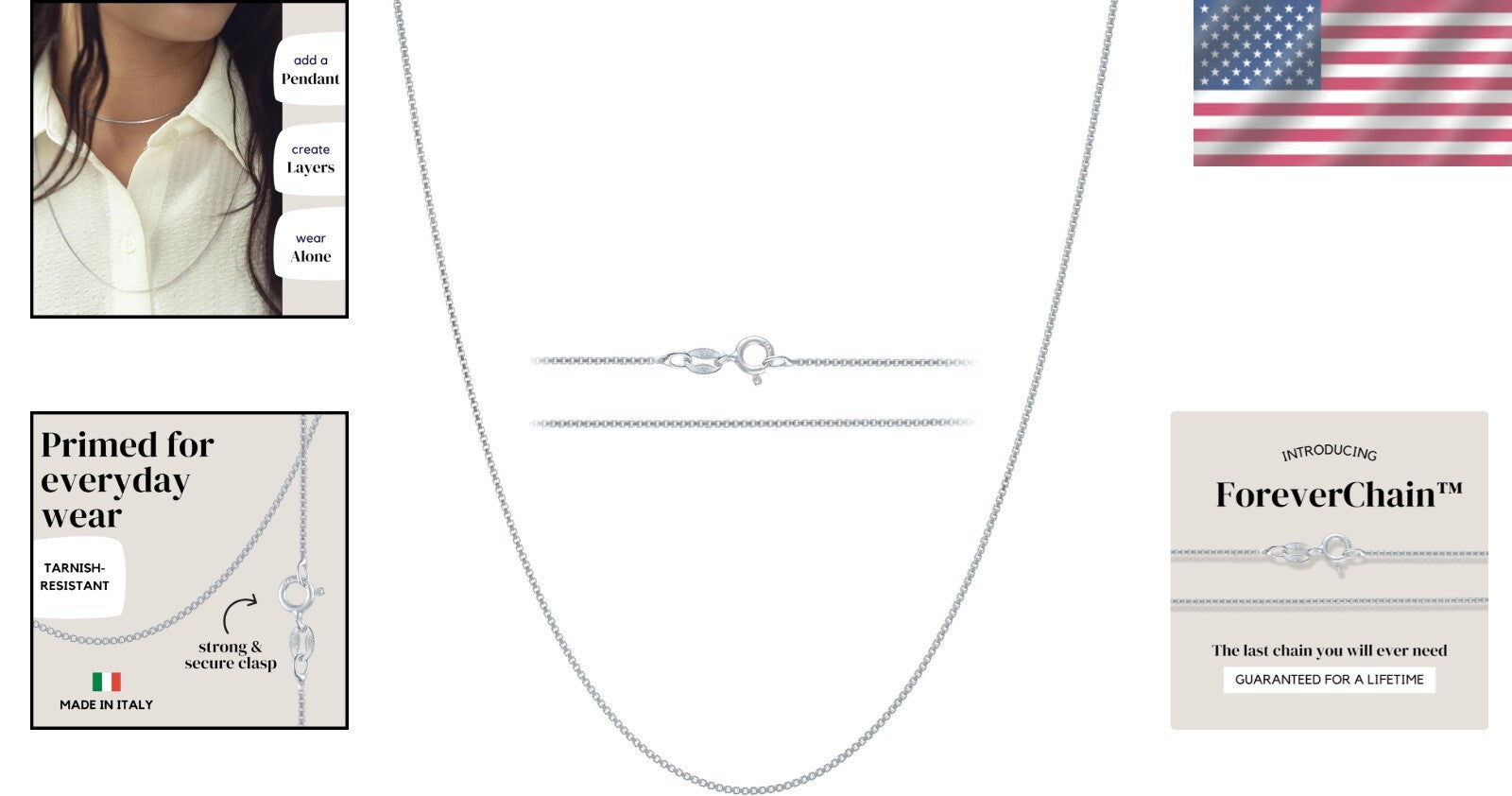 925 Sterling Silver 1mm Dainty Box Chain Necklace – Waterproof & Hypoallergenic
