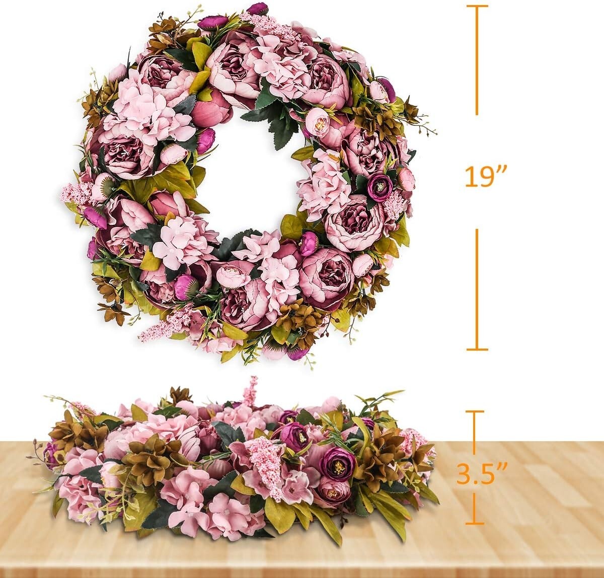 Charming 19-Inch Peony Flower Wreath - Versatile Decor for Home & Events