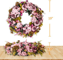 Load image into Gallery viewer, Charming 19-Inch Peony Flower Wreath - Versatile Decor for Home &amp; Events