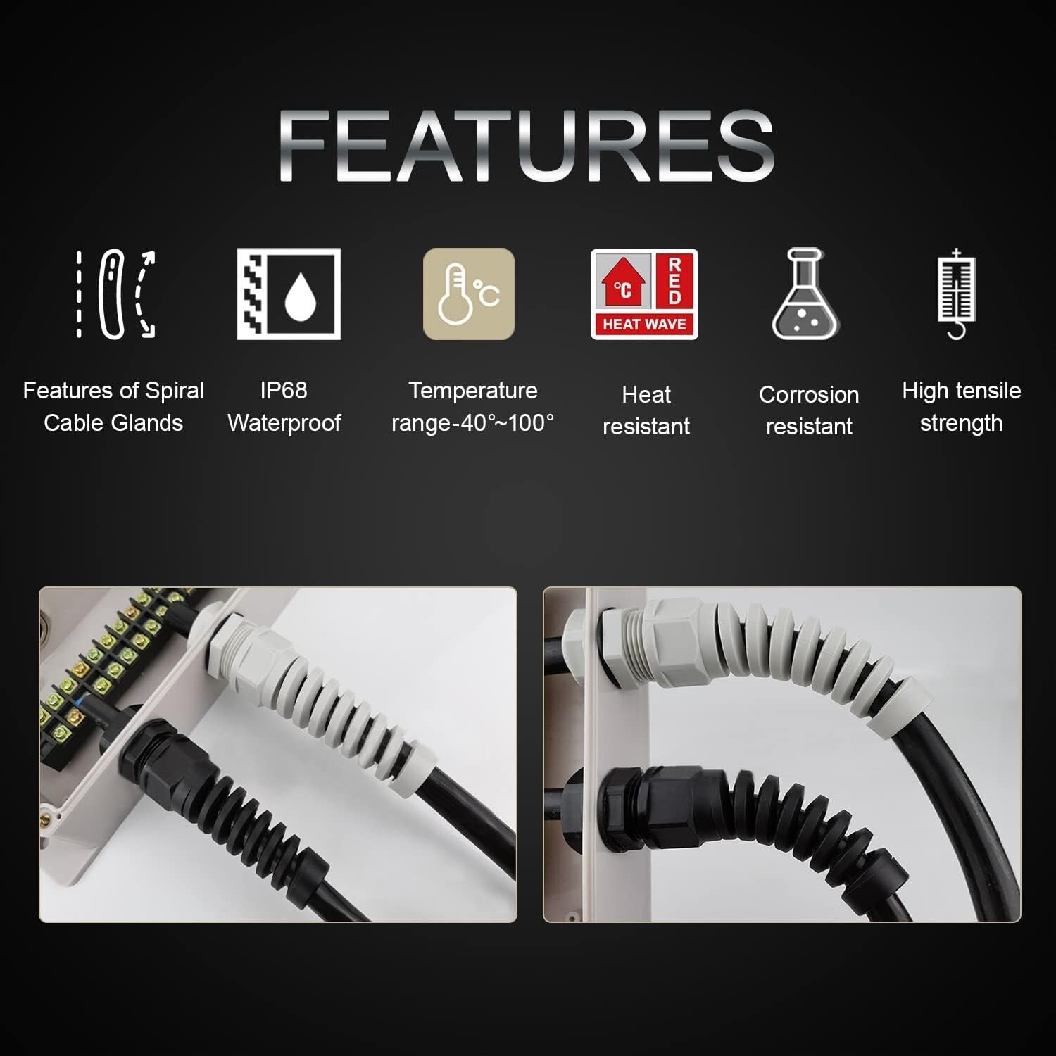 Durable 50-Pack Black Nylon Cable Glands with IP68 Protection for Electrical Use