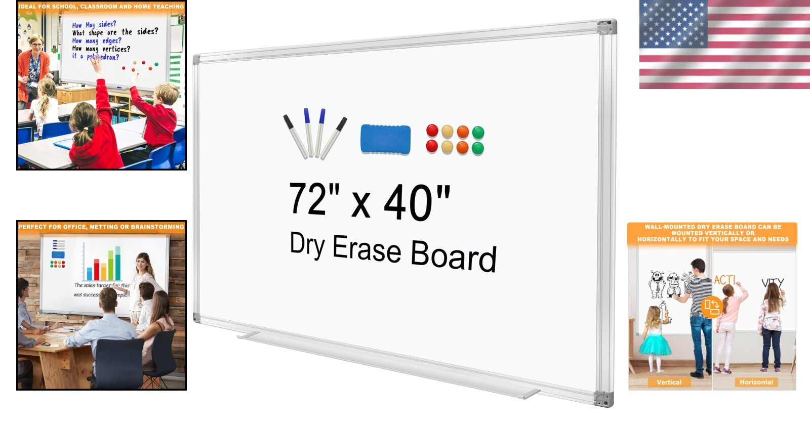72"x40" Magnetic Dry Erase Board - Wall-Mounted Aluminum Presentation Tool