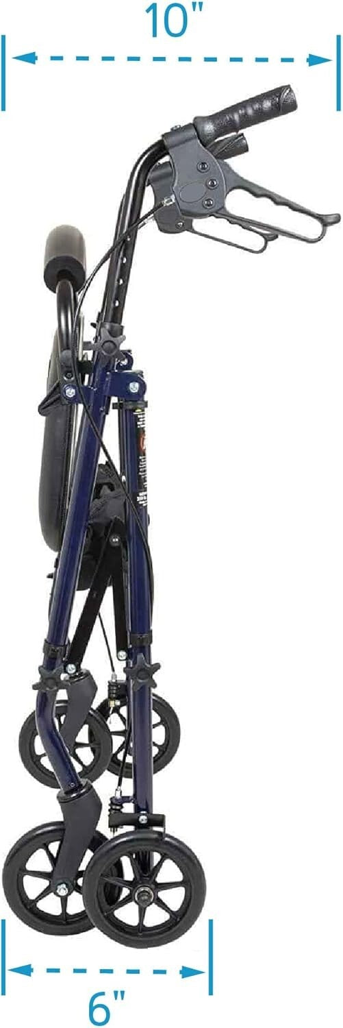 Comfortable Steel Rollator Walker with Backrest and Storage, Height Adjustable