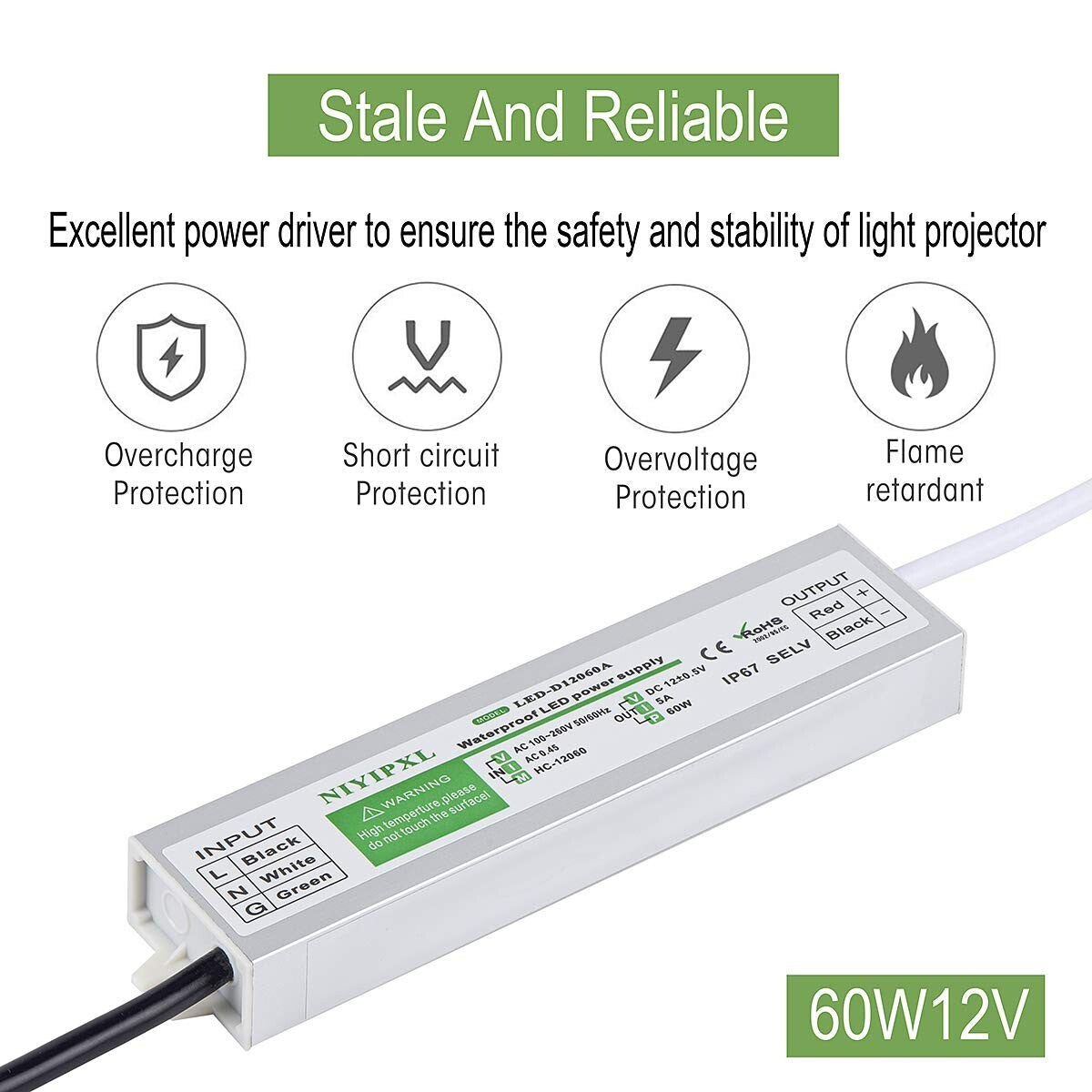 60W IP67 LED Driver Pack of 6 - Reliable Power Supply for Outdoor Use