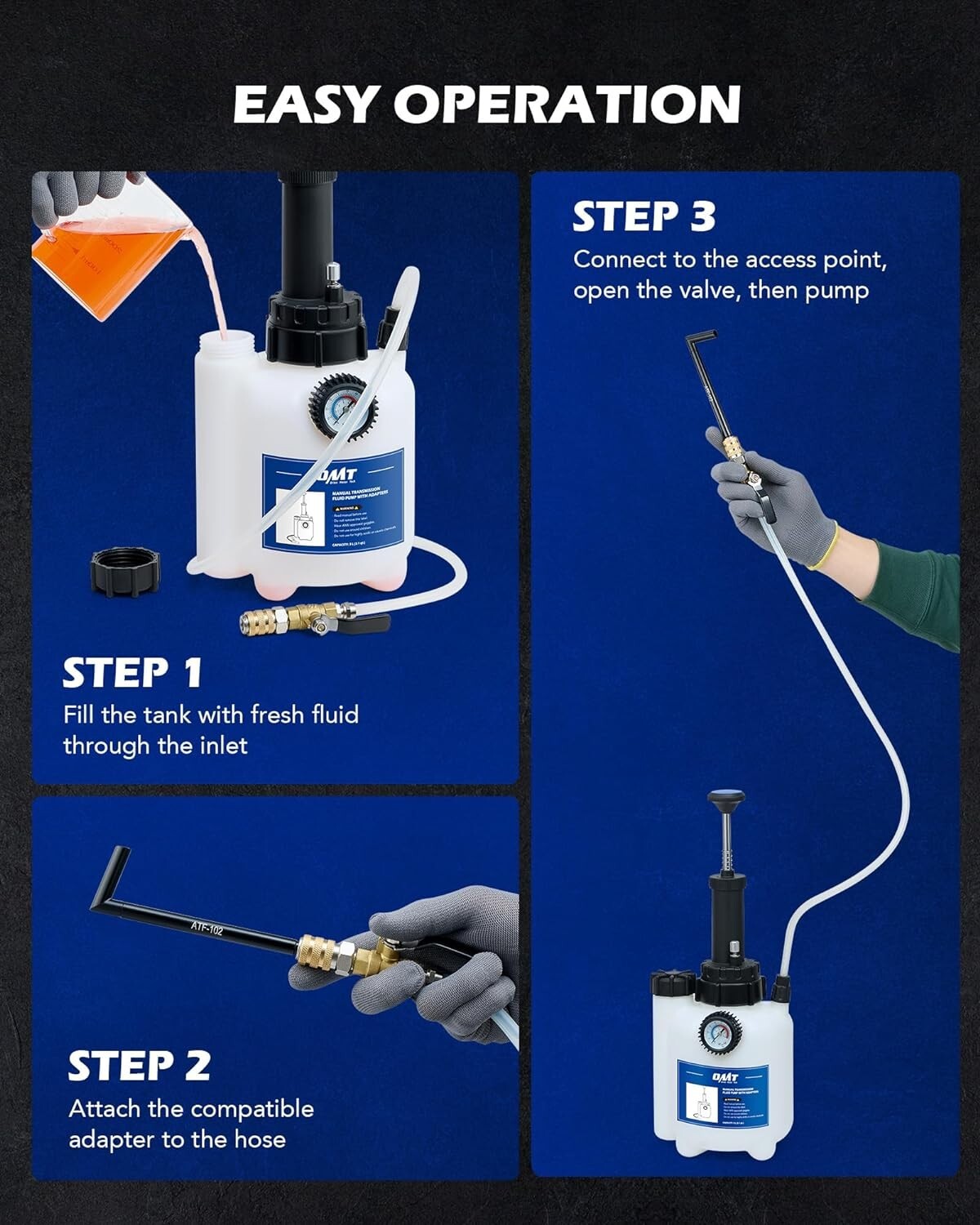 Durable 3L Transmission Fluid Transfer Pump with Storage Belt & 12 ATF Adapters
