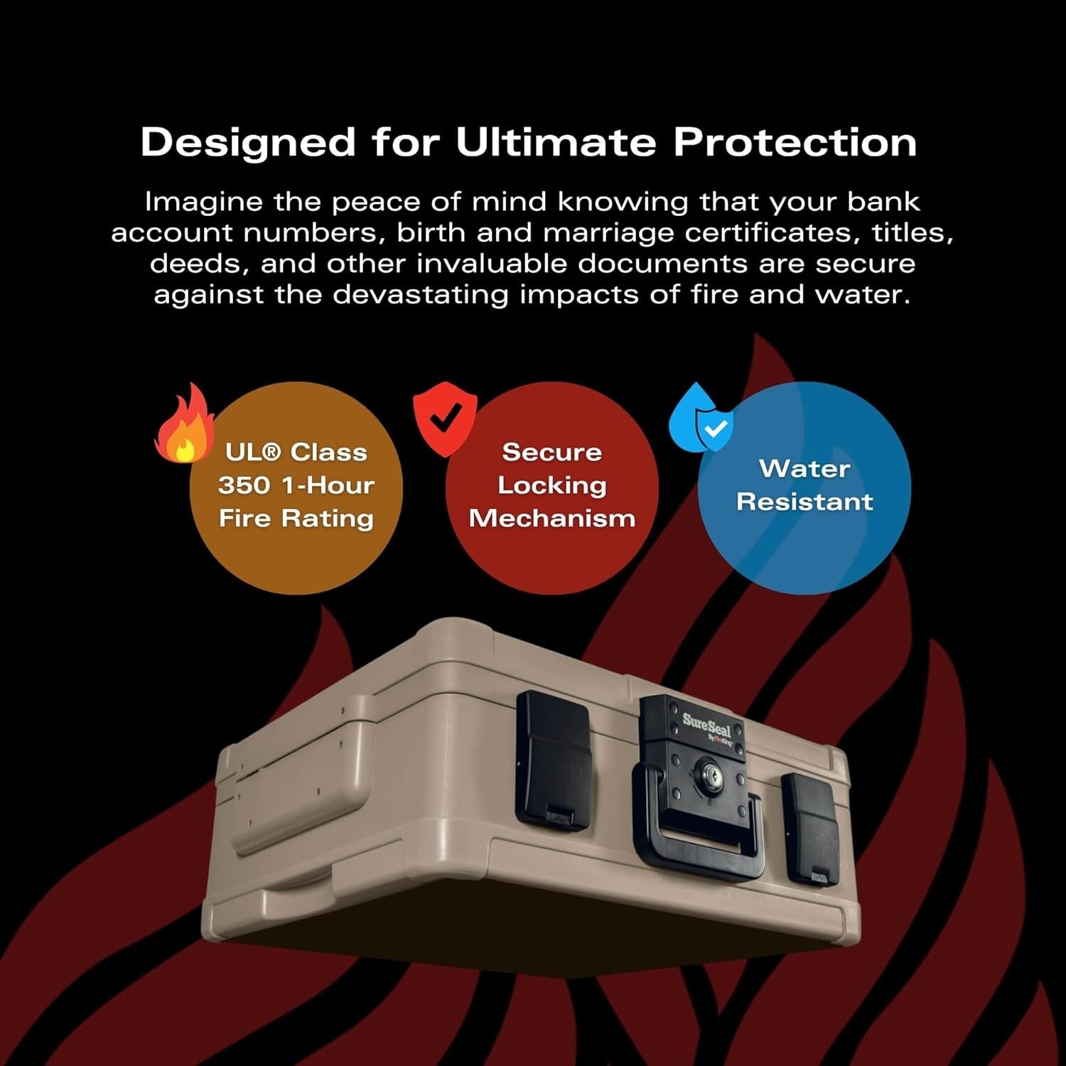 Impact-Rated SureSeal Fireproof Chest - 48 Hour Water Resistance, Key Lock