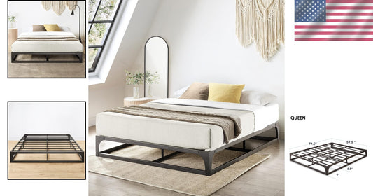 Queen Metal Platform Bed Frame with Integrated Steel Slat Support - Black Finish