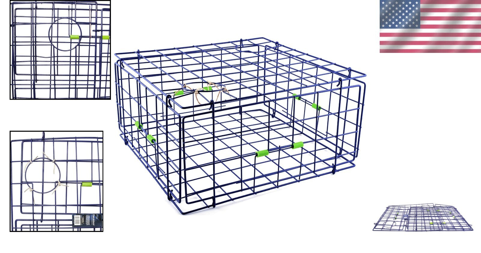 Blue 24-Inch Foldable Crab Trap with Marine-Grade Wire for Fishing Enthusiasts