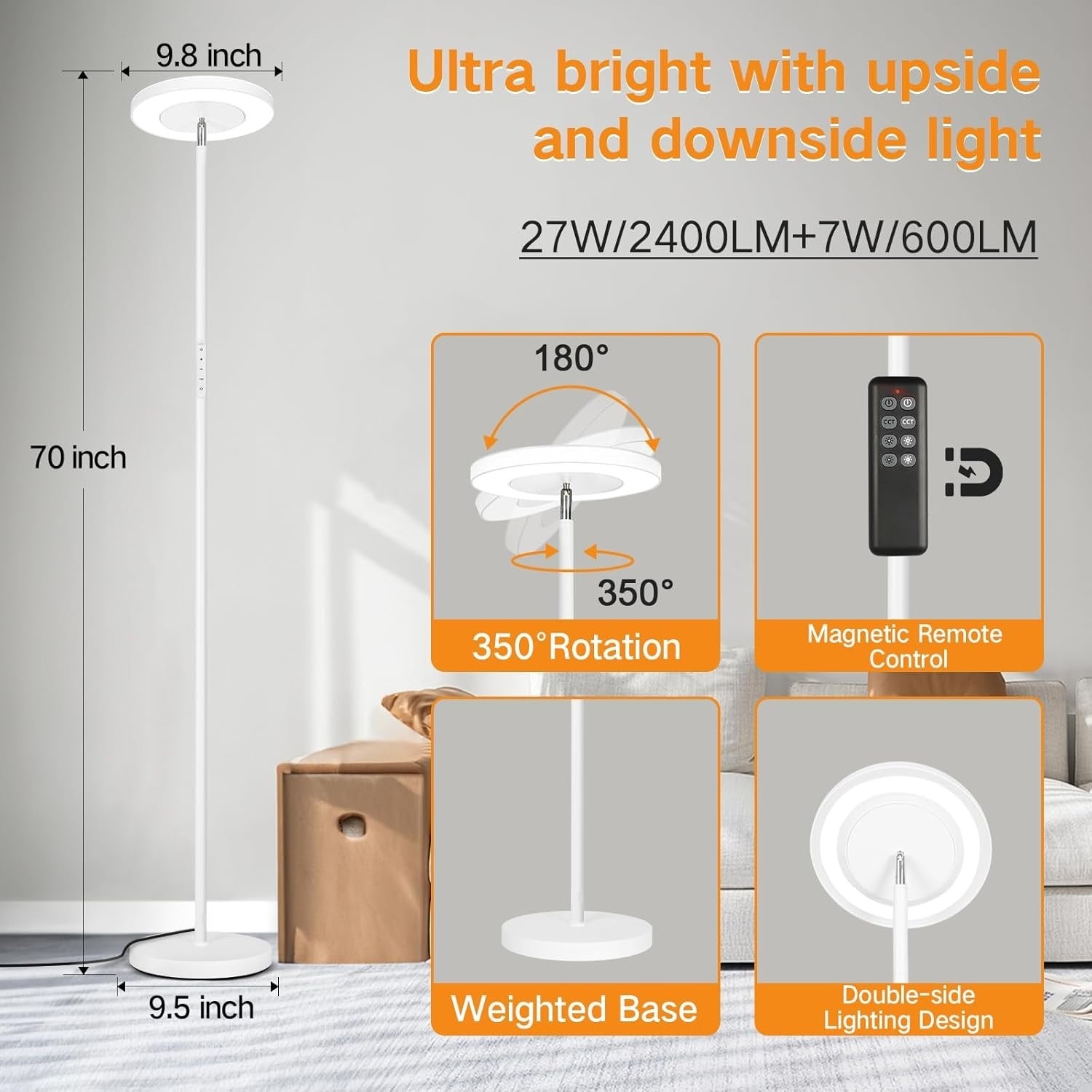 Elegant Dimmable Floor Lamp with Remote & Touch Control, 1-Hour Timer Feature