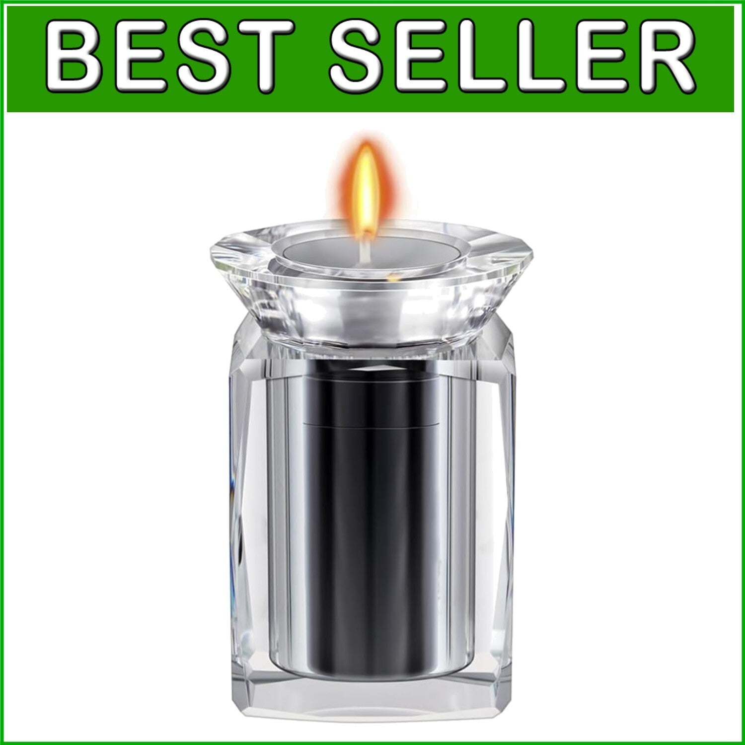 Miniature Crystal Candle Holder Urn - Personalized Ashes Keepsake for Adults