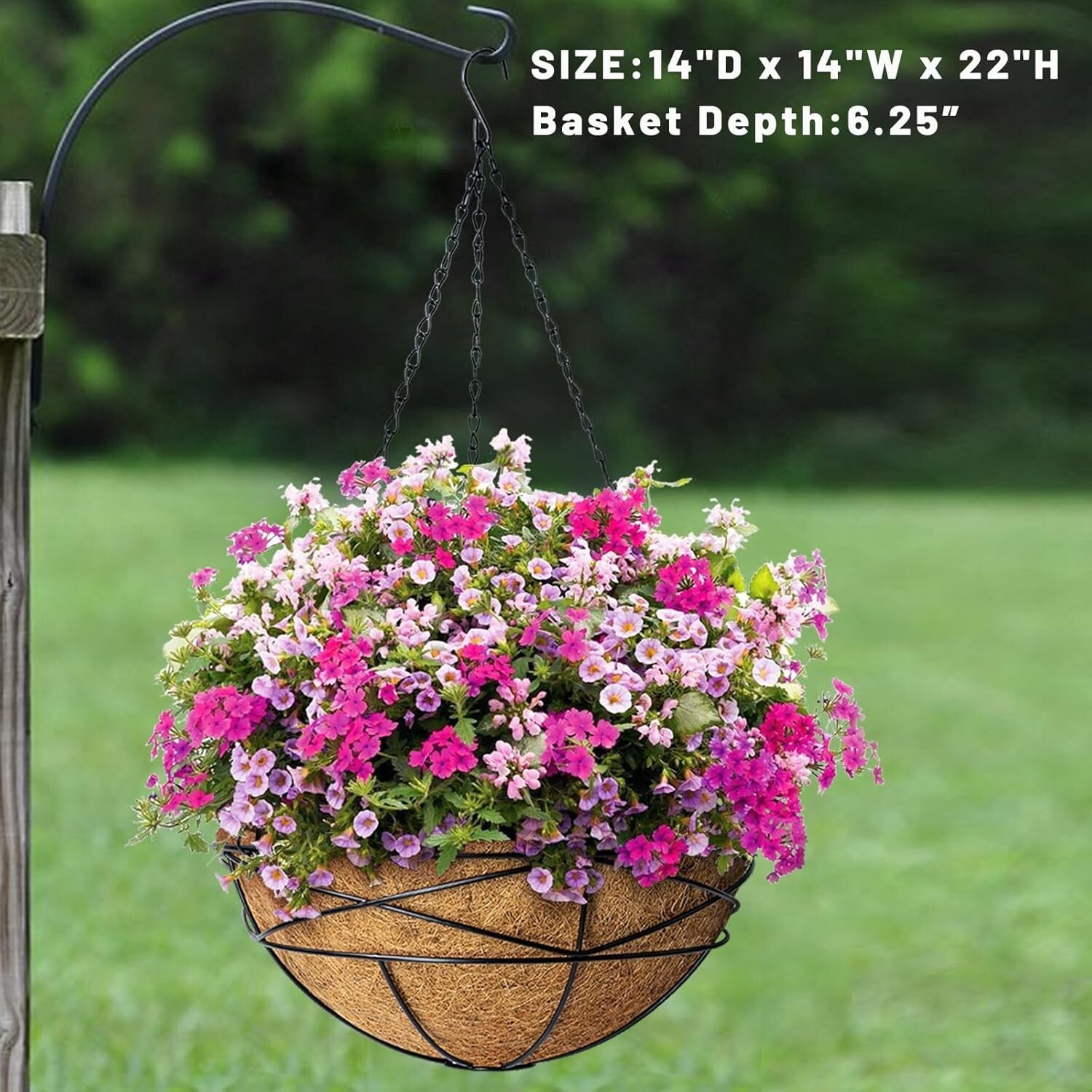 Elegant 4 Pack 14 Inch Hanging Flower Baskets with Coco Liner for Outdoor Plants