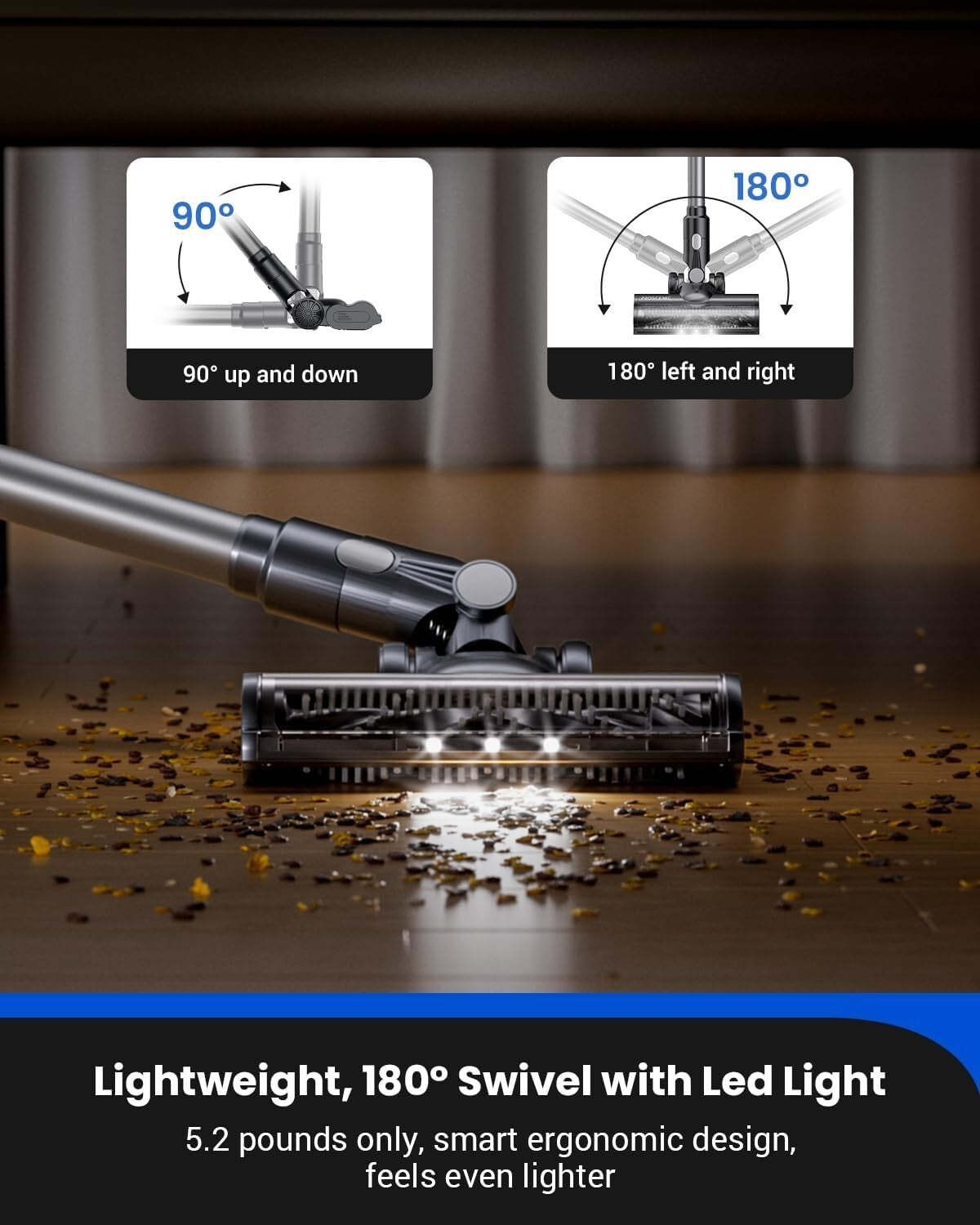 45kPa Cordless Lightweight Stick Vacuum & Mop with LED Display - 50 Min Runtime