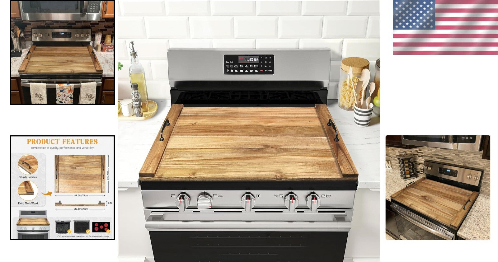 Elegant Acacia Wood Noodle Board Stove Cover - Space-Saving Kitchen Essential