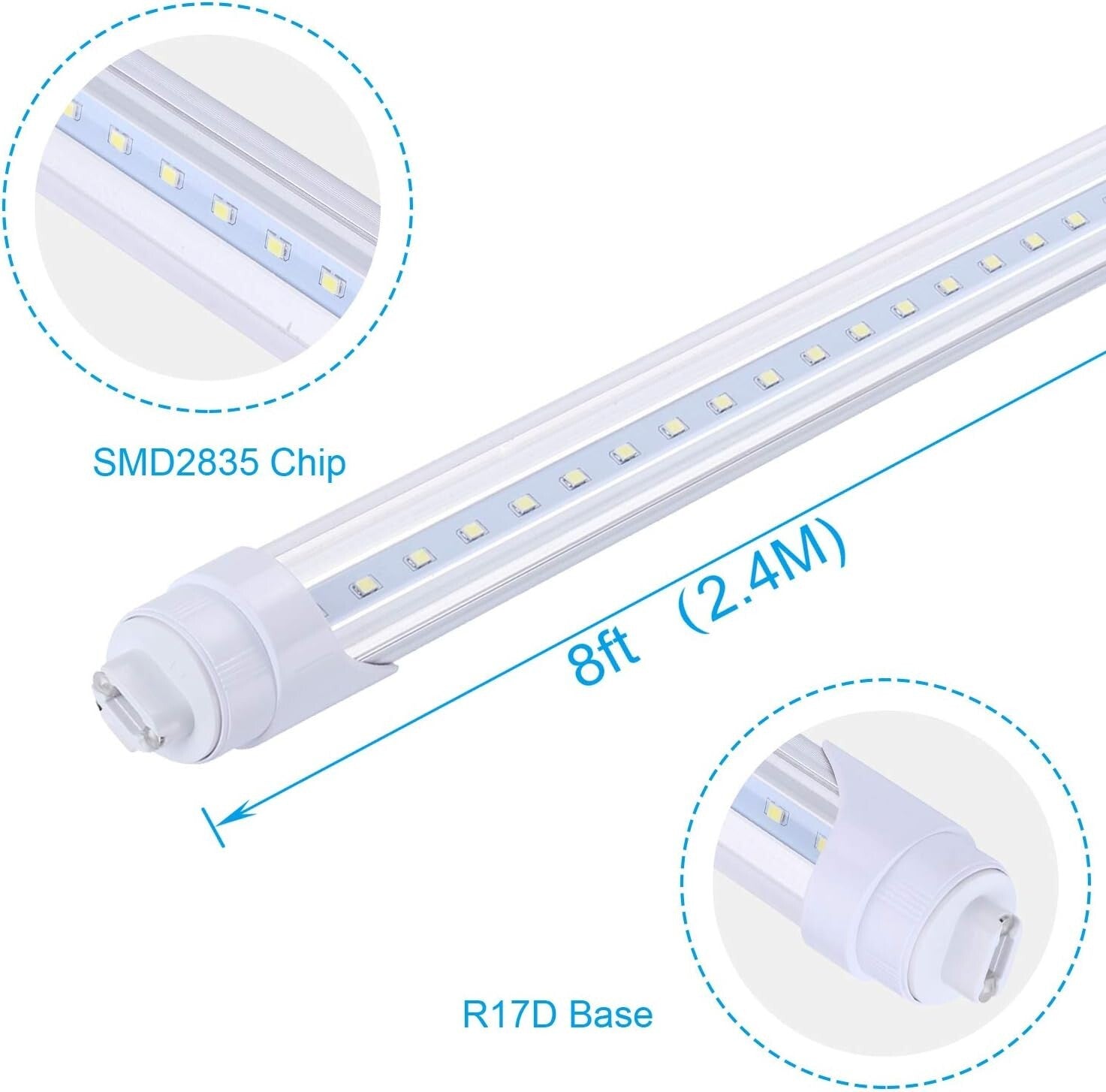 High-Efficiency 8FT LED Tube with Dual-Ended Power - Ideal for Shops and Garages