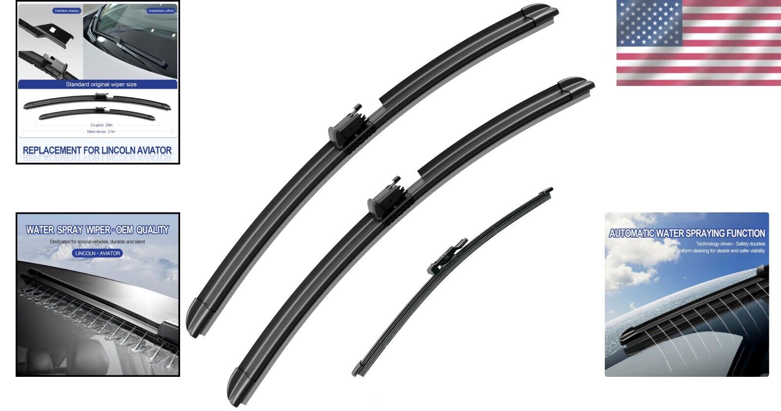 Easy Fit Replacement Wipers for Lincoln Aviator 2020-2023 - 3-Piece Collection