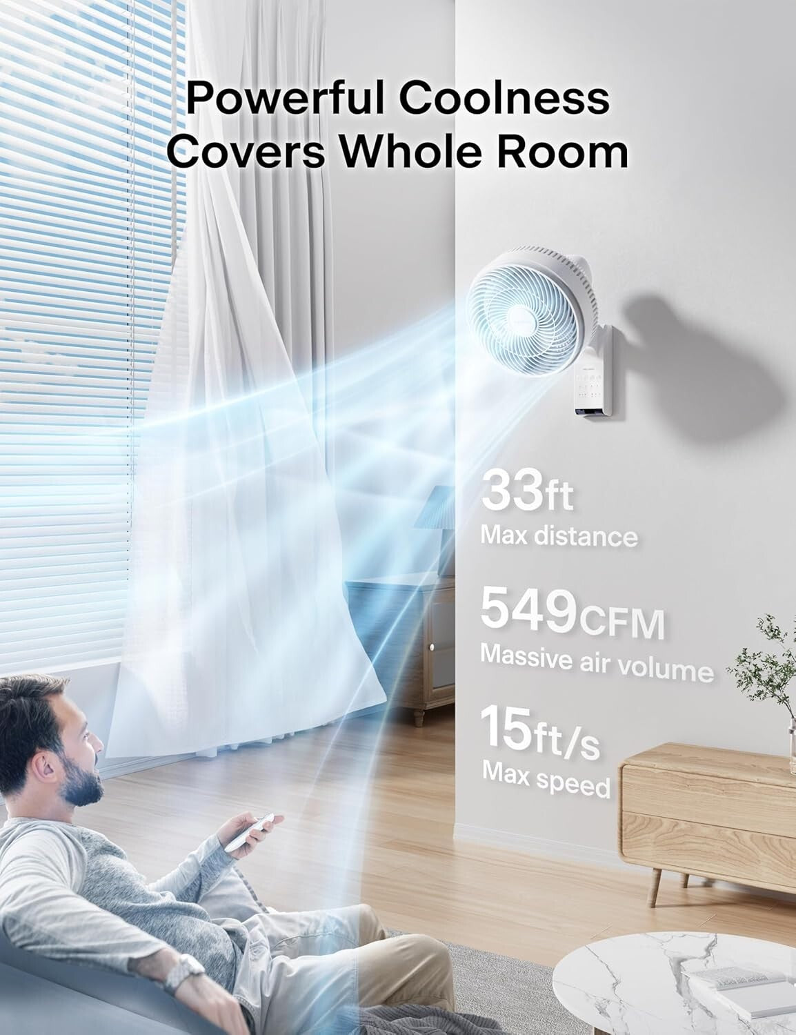 9" Wall Mount Fan with 90° Tilt: Oscillating & Remote-Controlled for All Rooms