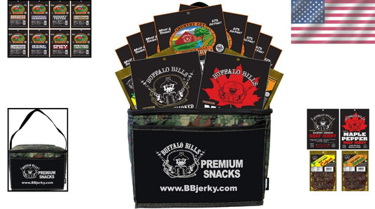 12 Assorted Beef Jerky Packs in Portable Camo Cooler - Ideal for Gifting