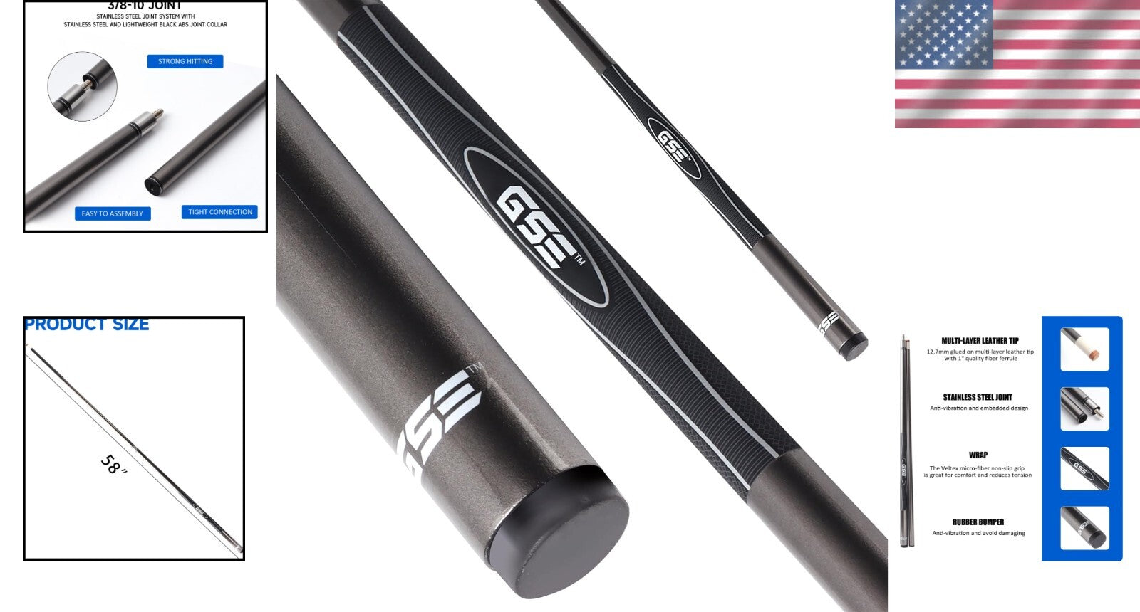 Stylish 58" Titanium and Fiberglass Billiards Cue - 12.7 mm Tip, Various Weights