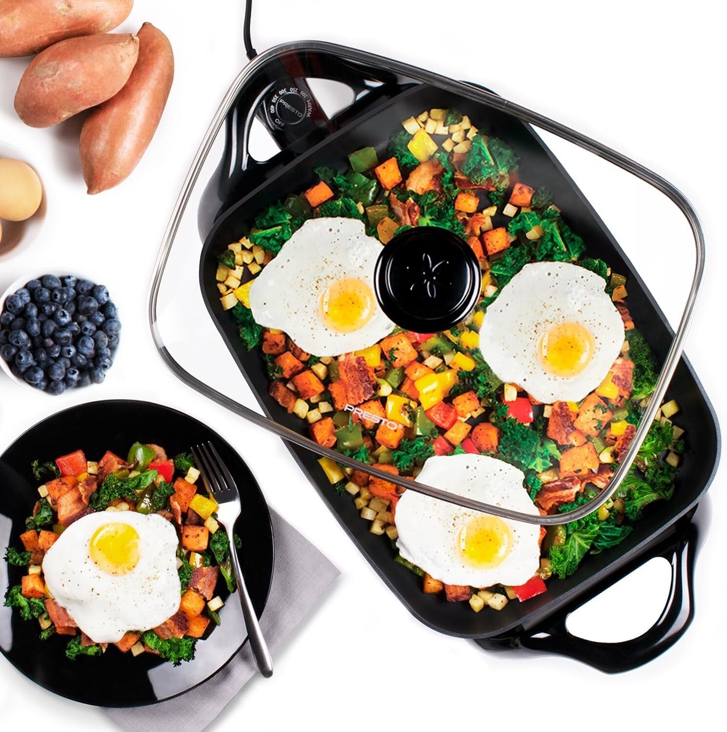 Versatile 16-Inch Electric Skillet with PFAS Free Nonstick Surface & Glass Lid