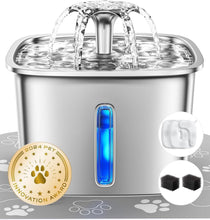 Load image into Gallery viewer, Hygienic 95oz Stainless Steel Cat Water Fountain with Light &amp; Filters Included