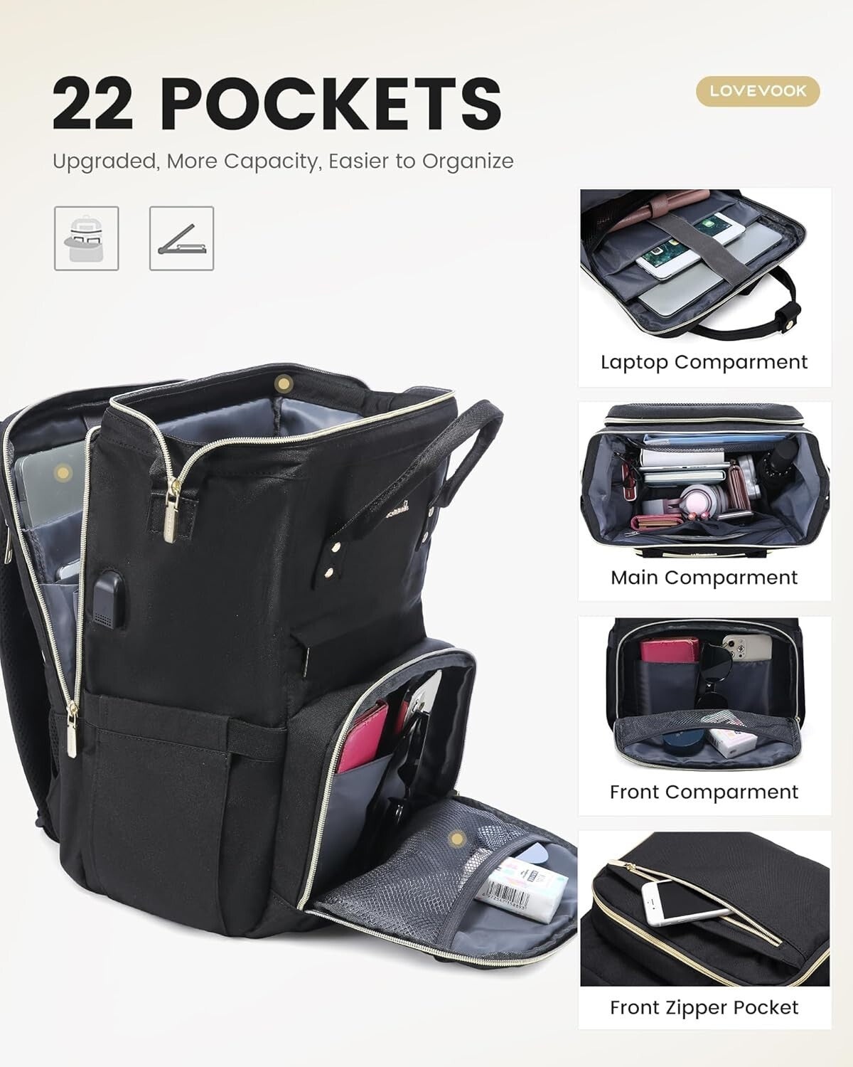 Professional Black Laptop Backpack for Women - Perfect for Teachers and Nurses