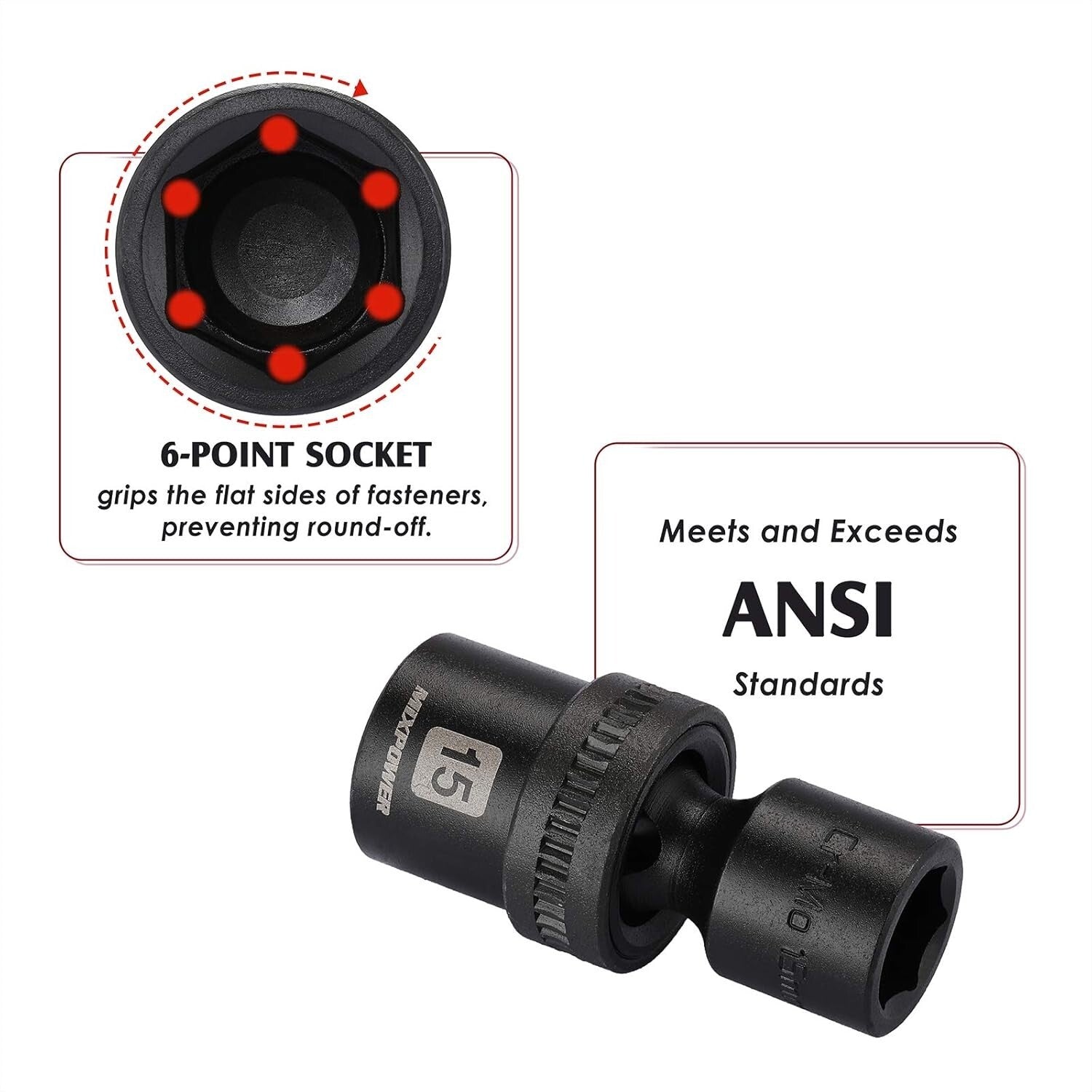 15-Piece 1/2" Drive Metric Impact Socket Set - Chrome Moly Steel, Wobble Design