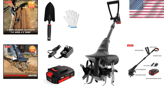 Efficient 20V Cordless Cultivator with Ergonomic Handle and 2AH Battery Included