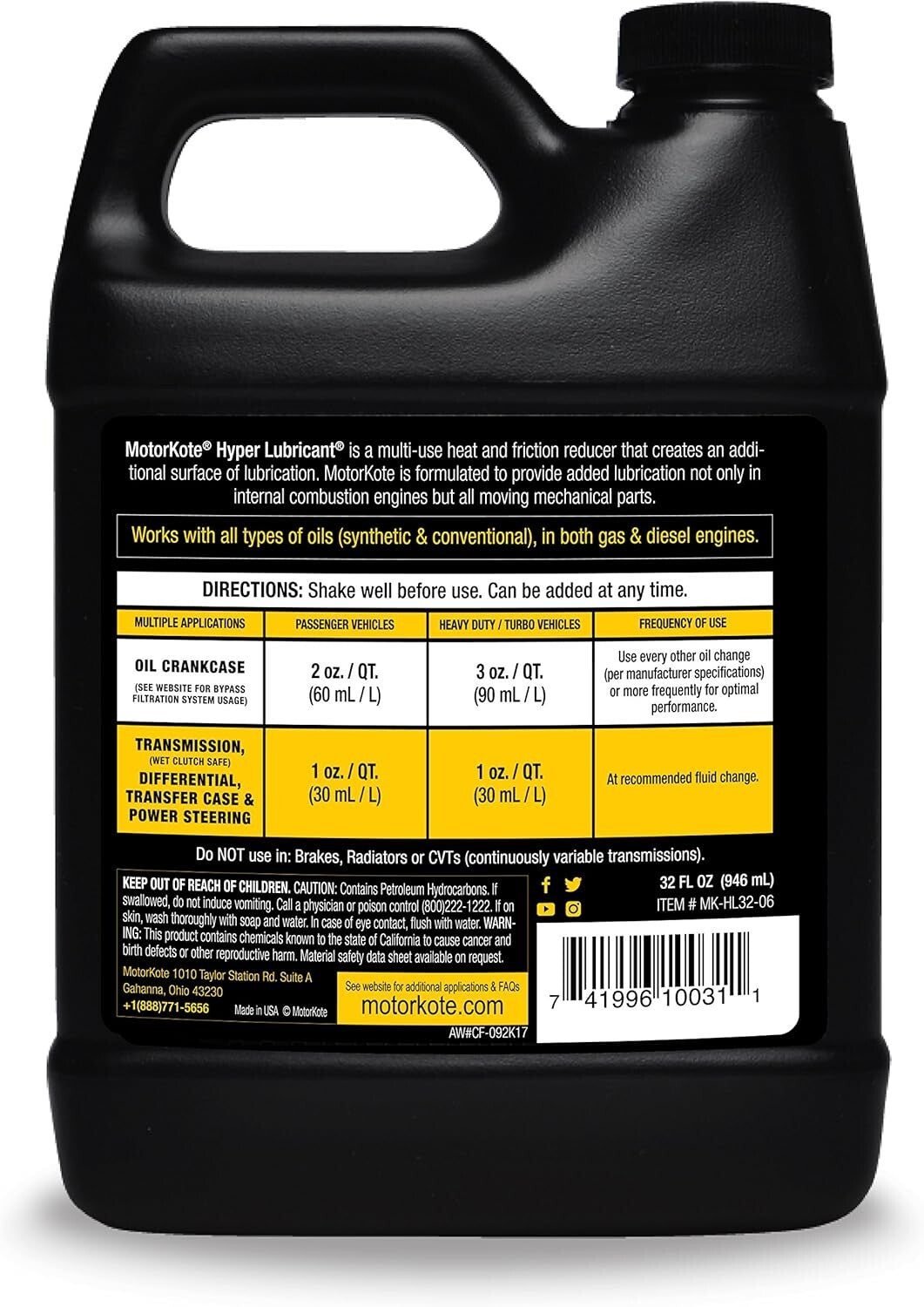 Engine Oil Additive, 32oz – Multipurpose Hyper Lubricant for Ultimate Protection