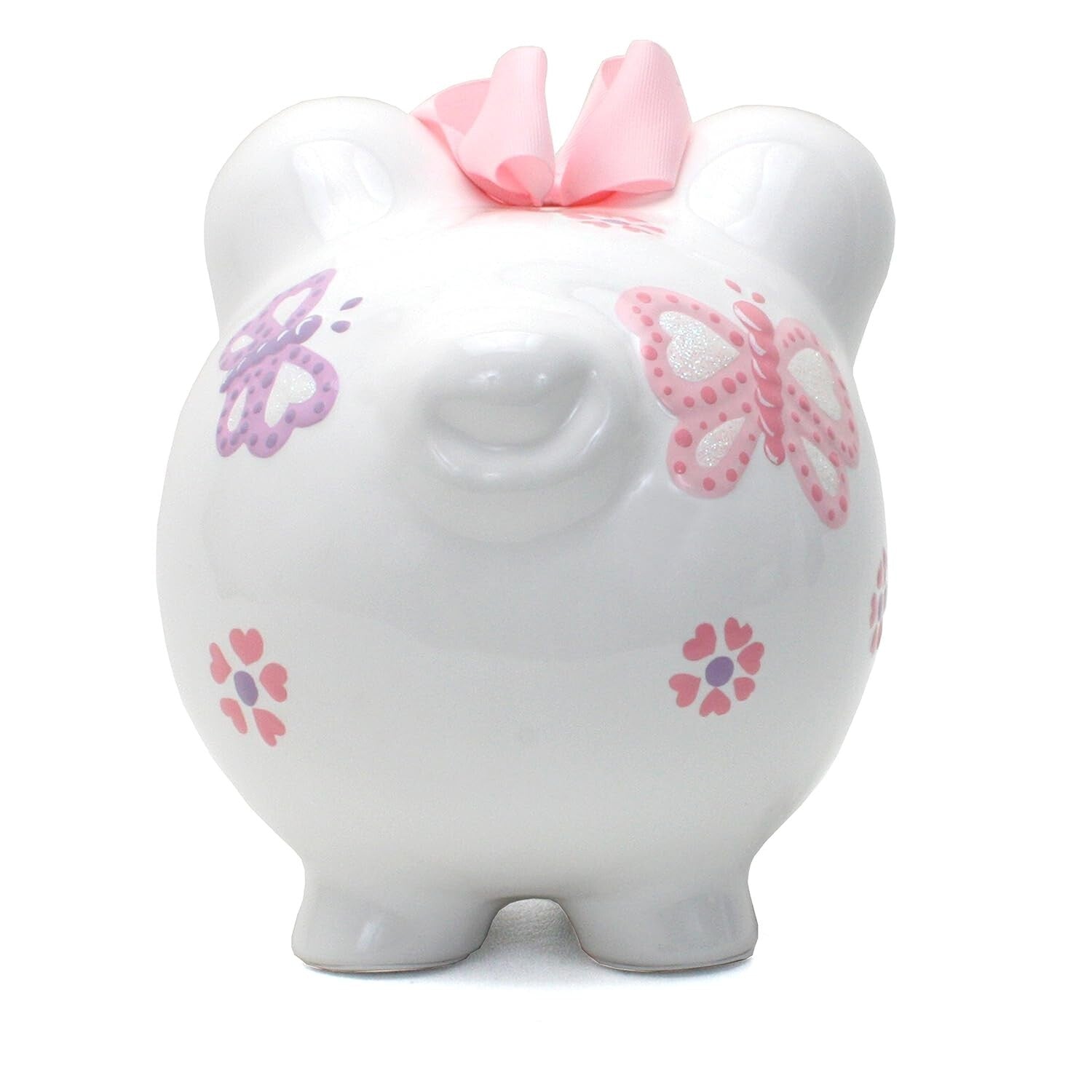 Elegant 8" Ceramic Piggy Bank for Girls - Butterfly Patterned Savings Bank