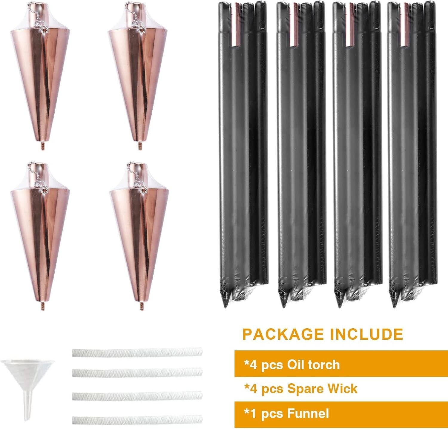 Elegant Stainless Steel Oil Torches for Garden - Set of 4 with 7-Hour Burn Time