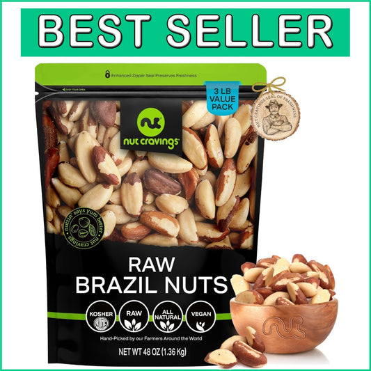 Freshly Handpicked Raw Brazil Nuts - Unsalted, Whole in 48oz Eco-Friendly Bag