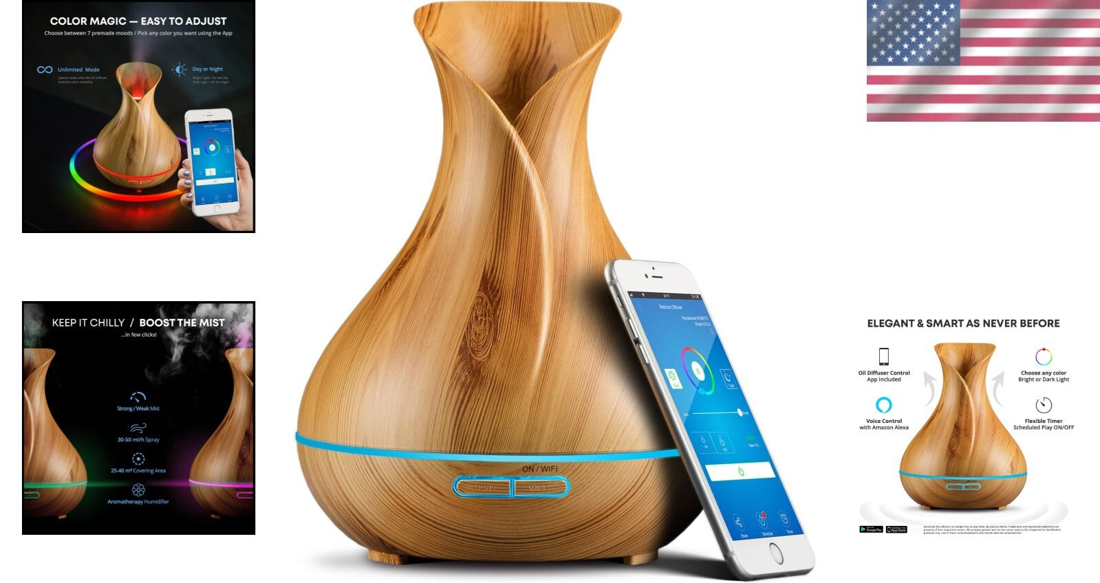 Customizable Smart Diffuser for Essential Oils – 12-Hour Runtime & Scheduling