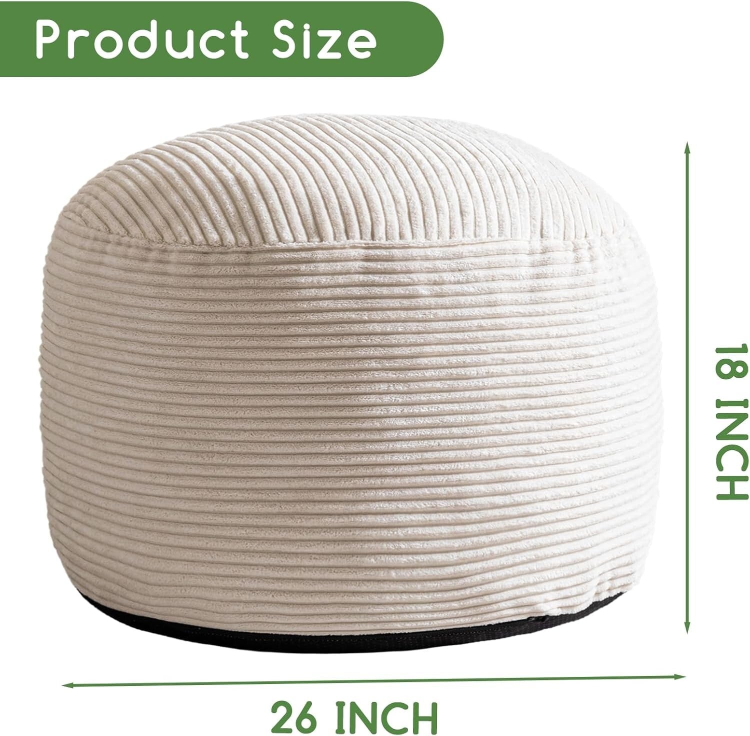 Elegant Round Pouf Ottoman - Cozy Corduroy and Faux Fur Foot Stool in Beige