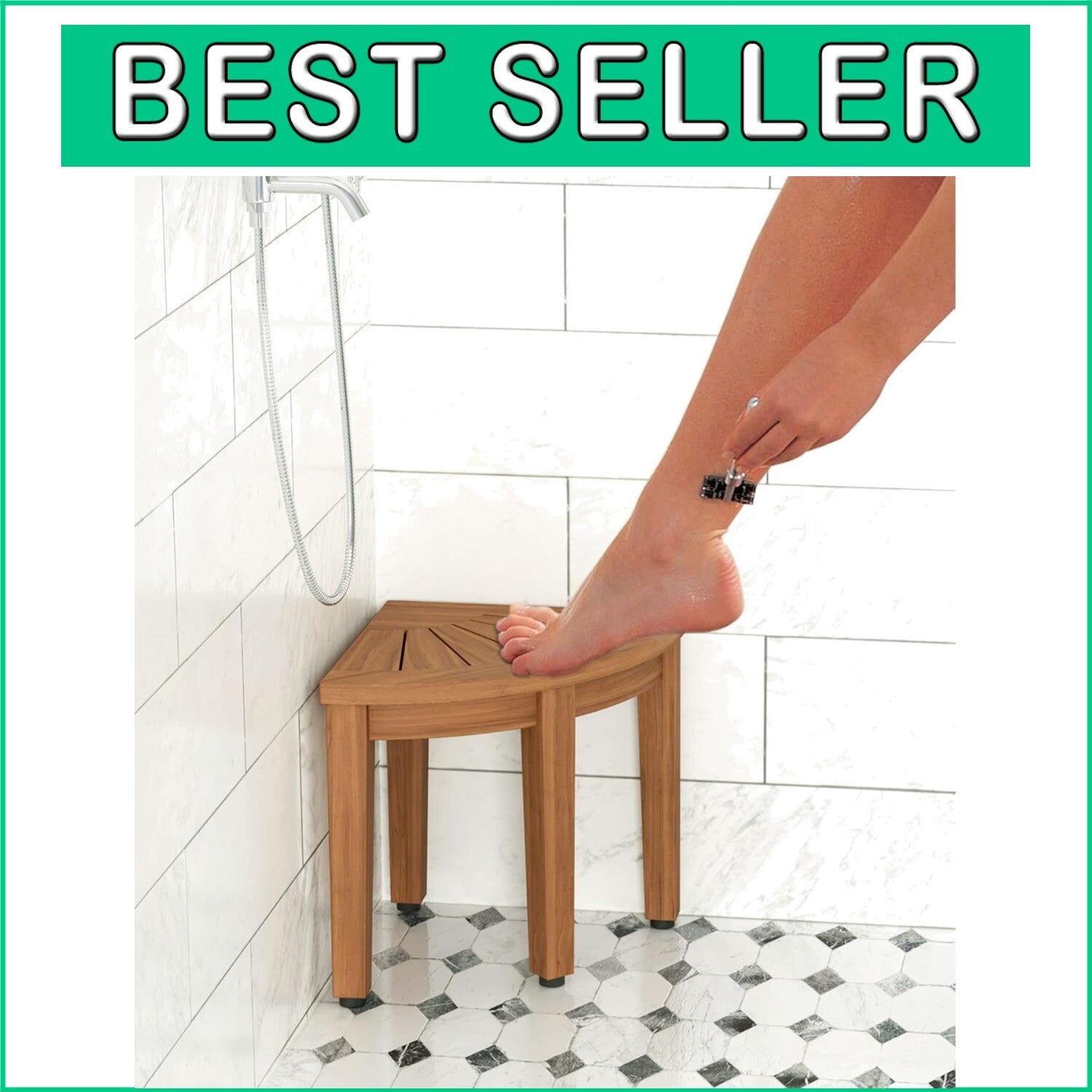Elegant 12'' L-Shaped Teak Foot Rest with Adjustable Rubber Feet for Stability