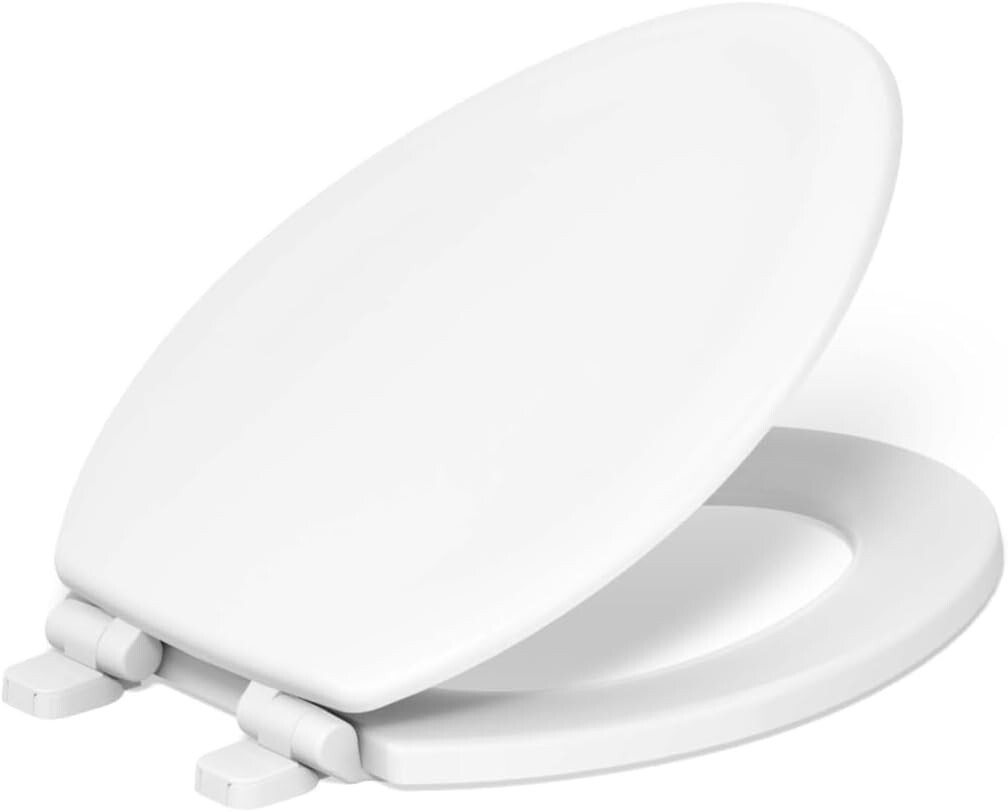 Durable White Elongated Toilet Seat with Quiet-Close Technology for Comfort