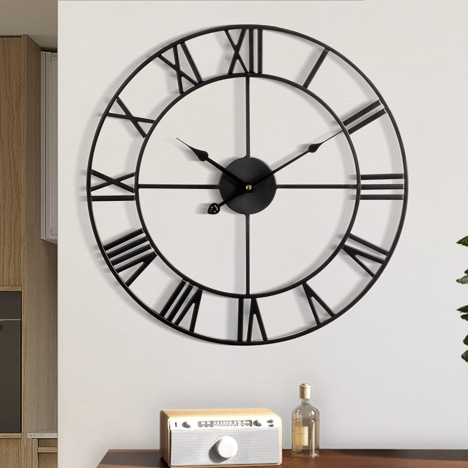18-Inch Large Modern Retro Metal Wall Clock with Roman Numerals - Silent Quartz
